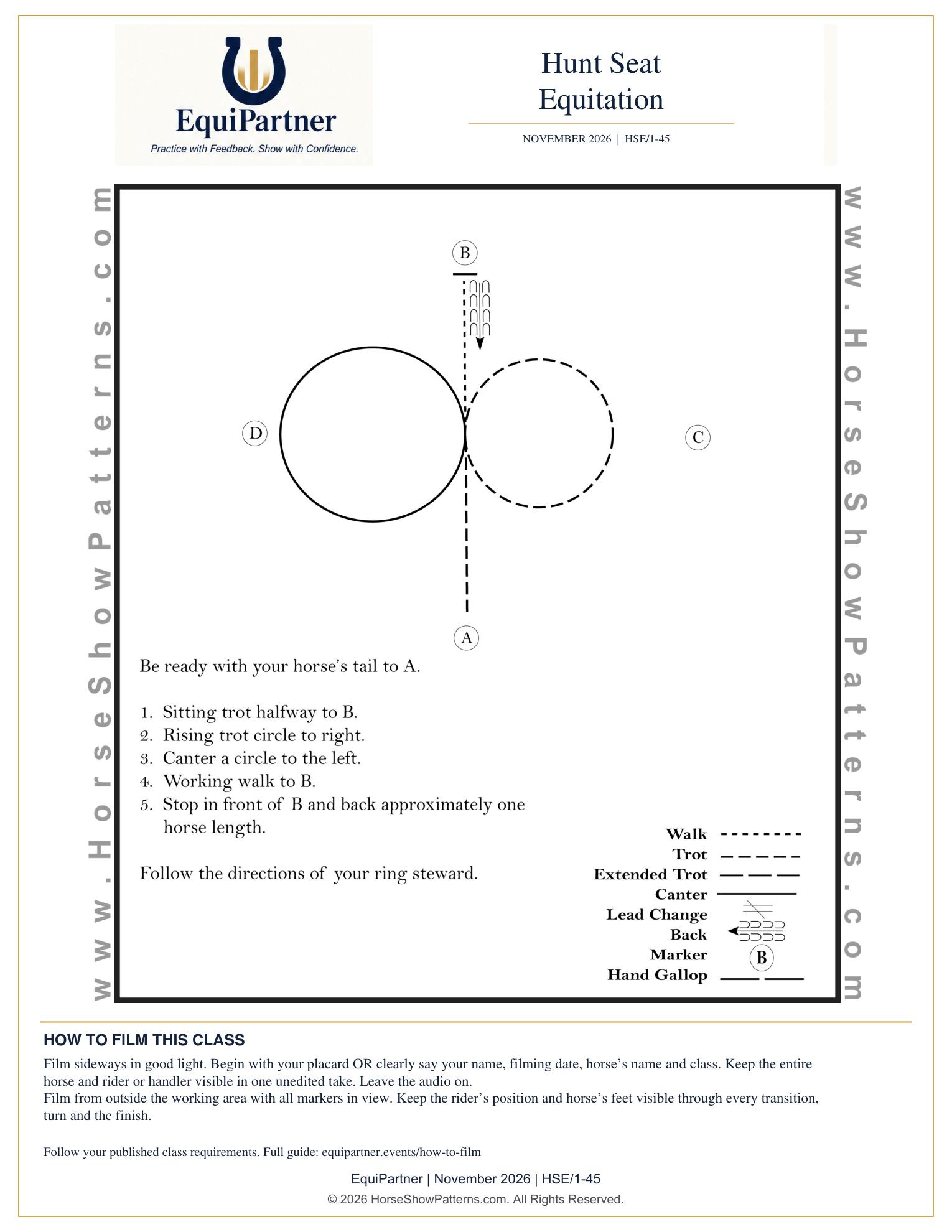 Hunt Seat Equitation pattern diagram and instructions