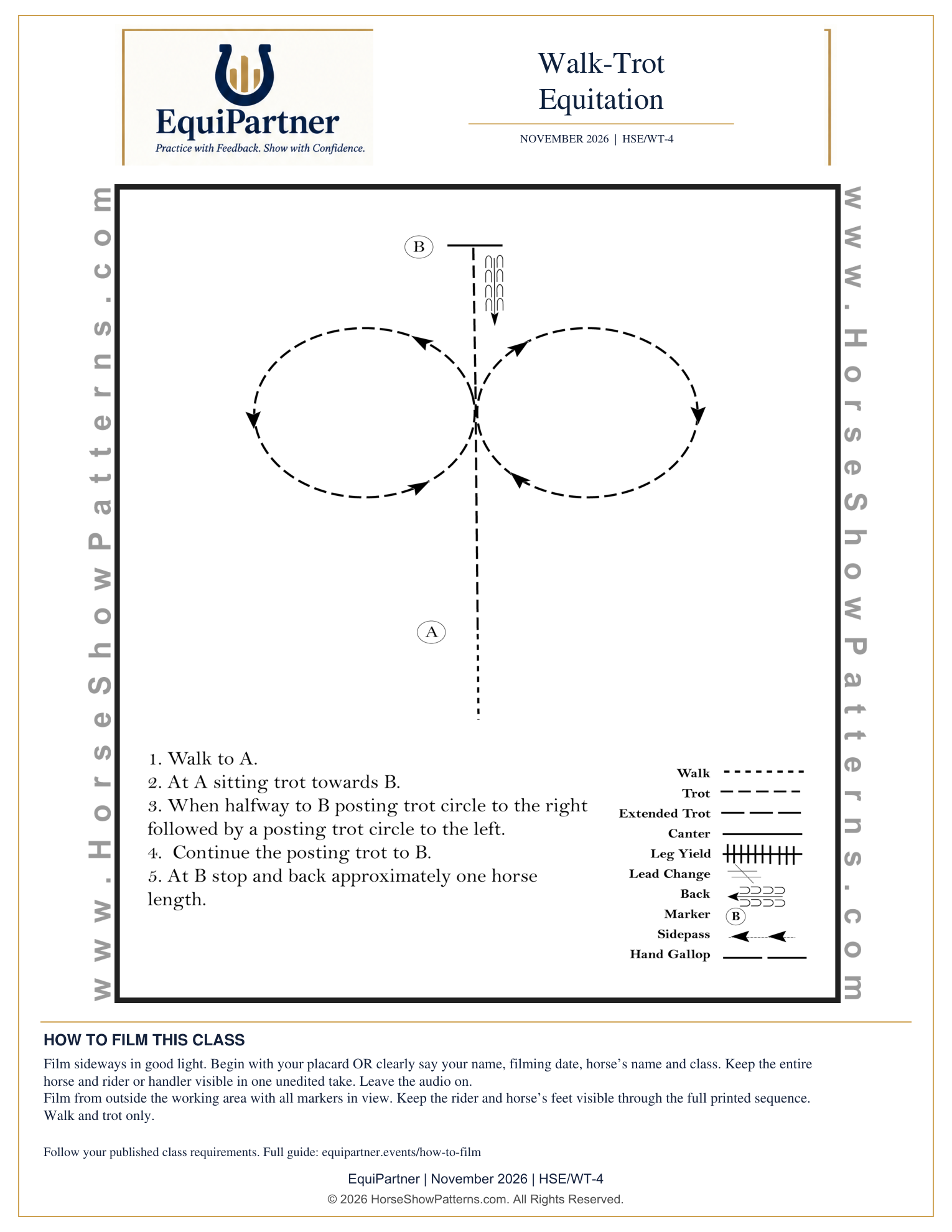 Walk Trot Equitation pattern diagram and instructions