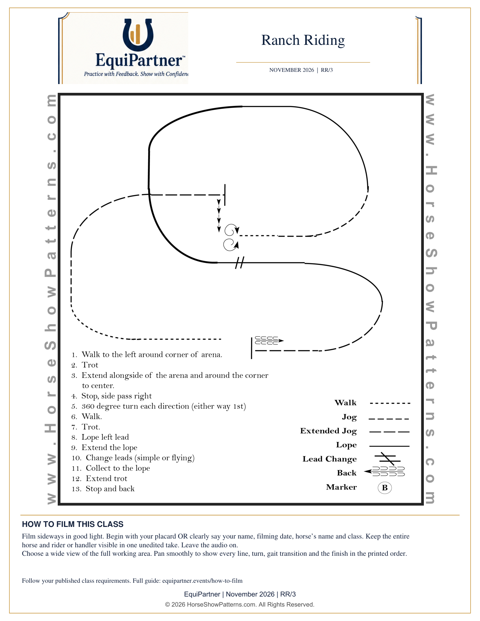 Ranch Riding pattern diagram and instructions