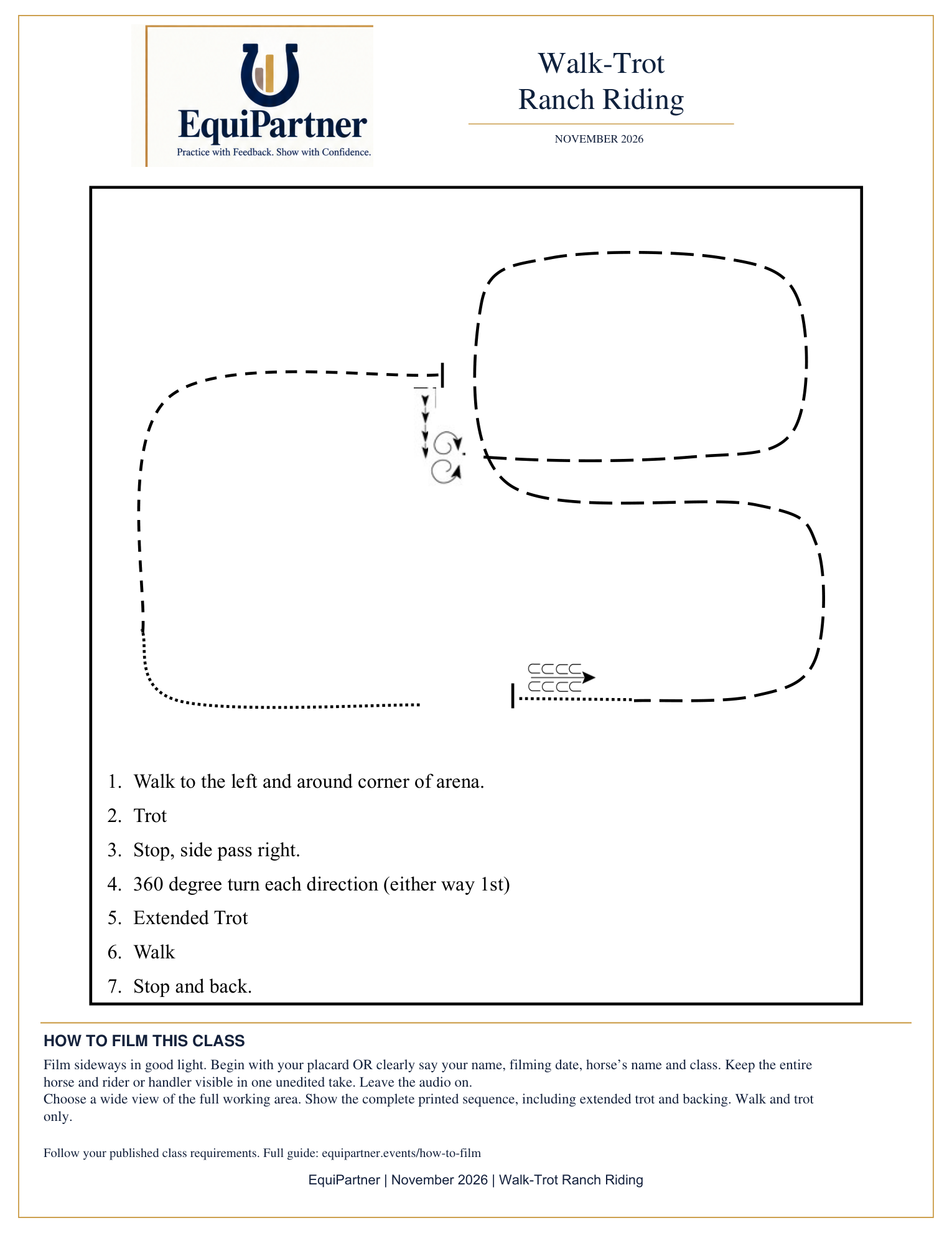 Walk-Trot Ranch Riding pattern diagram and instructions