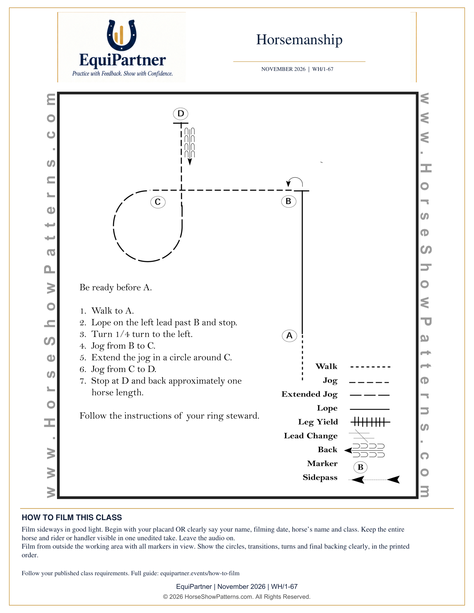 Horsemanship pattern diagram and instructions