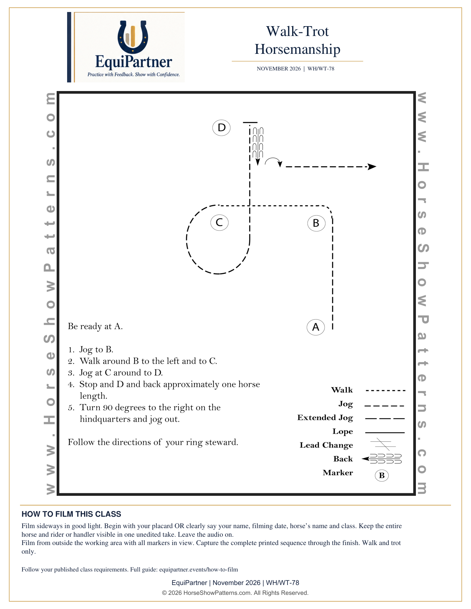 Walk Trot Horsemanship pattern diagram and instructions